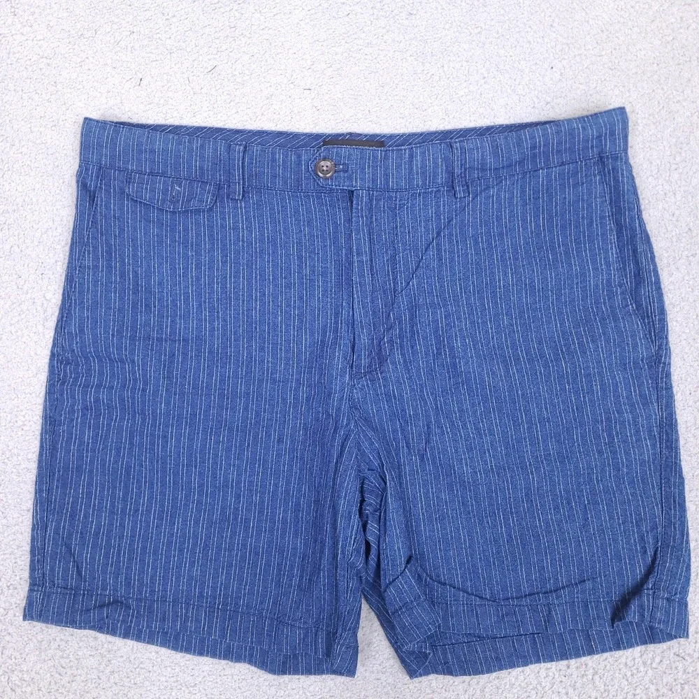 Banana Republic Shorts Mens 37‎ Blue Linen Blend Striped Chino Preppy